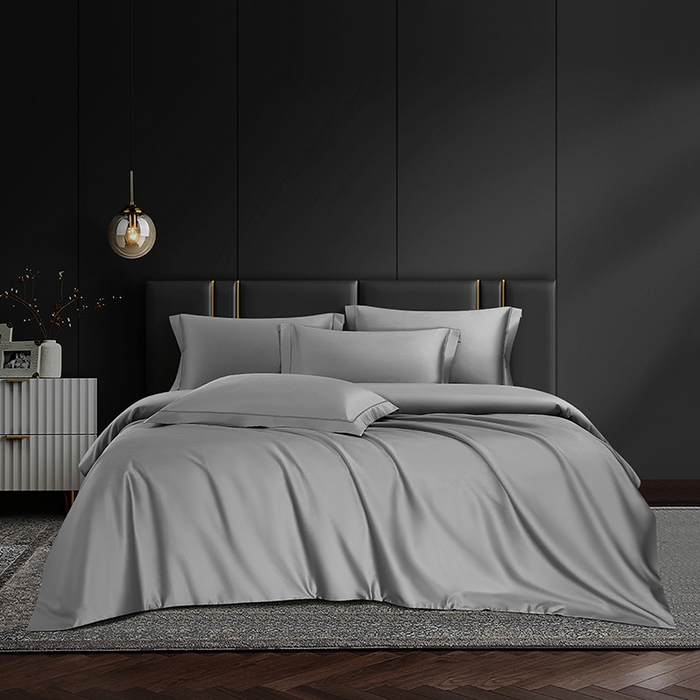 91家纺网 家纺一手货源 找家纺 威克凯丽 2024新款100S净色长绒棉四件套 弥漫灰