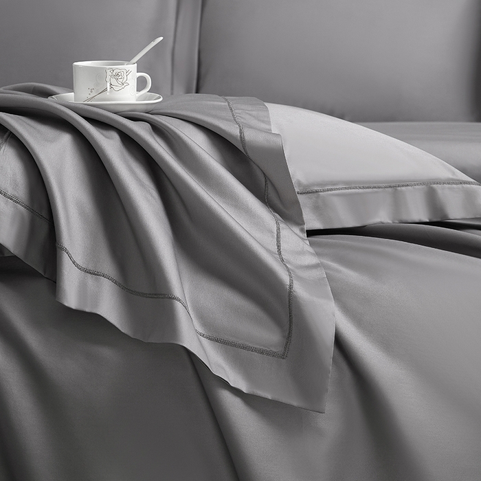 91家纺网 家纺一手货源 找家纺 威克凯丽 2024新款100S净色长绒棉四件套 弥漫灰