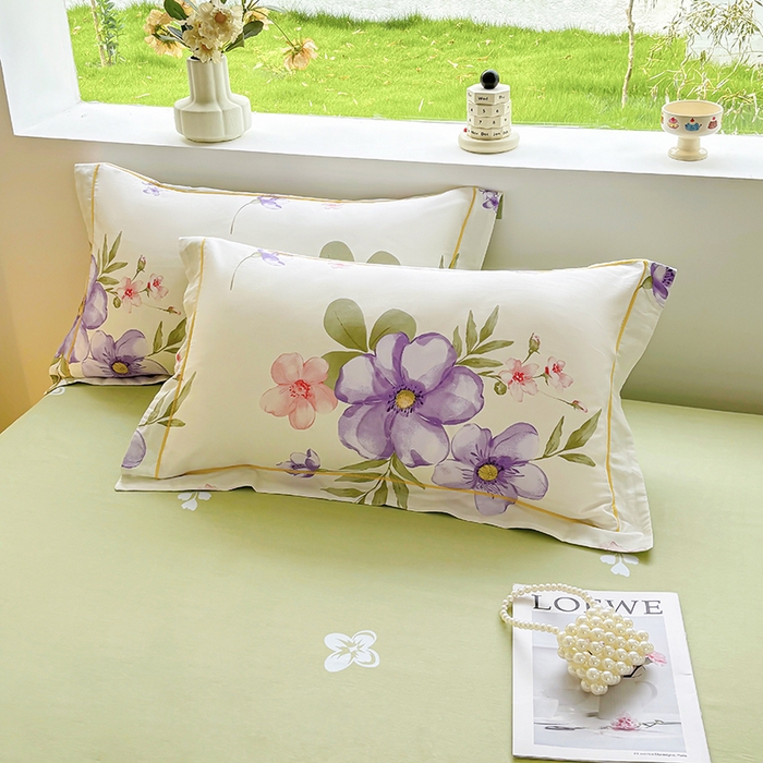 91家纺网 家纺一手货源 找家纺 宇彬家纺 2025直播新款13070全棉纯棉印花床单床笠款四件套和单被套一字绣工艺款 一字绣 春和景明