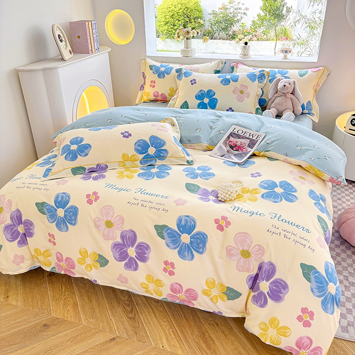 91家纺网 家纺一手货源 找家纺 宇彬家纺 2025直播新款13070全棉纯棉印花床单床笠款四件套和单被套一字绣工艺款 一字绣 花屿芷