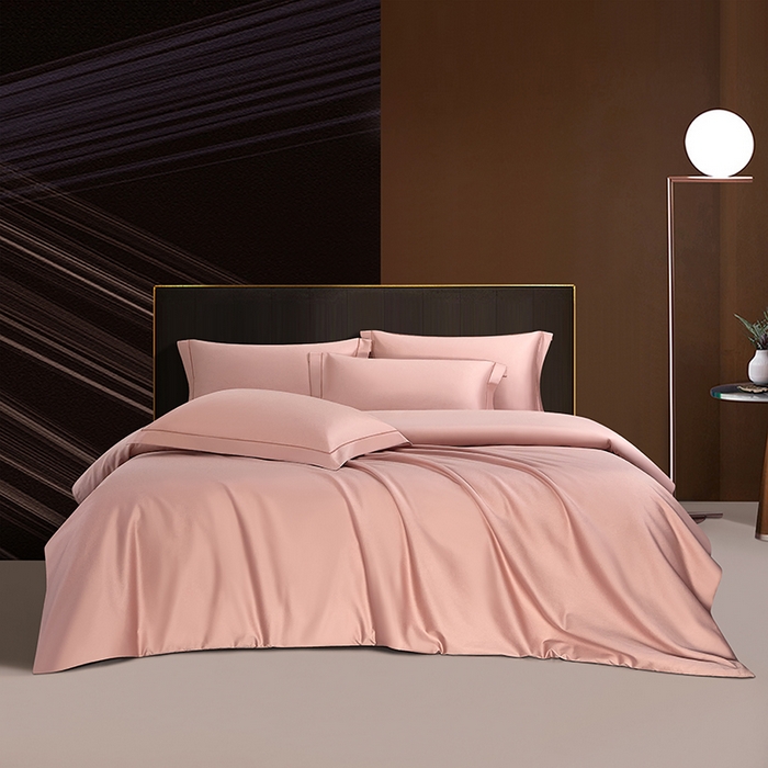 91家纺网 家纺一手货源 找家纺 威克凯丽 2024新款100S净色长绒棉四件套 藕粉