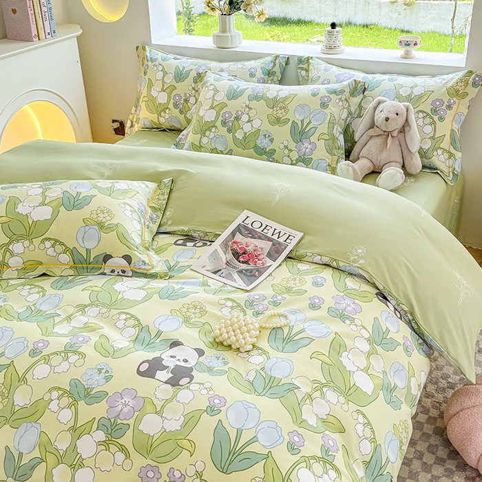 91家纺网 家纺一手货源 找家纺 宇彬家纺 2025直播新款13070全棉纯棉印花床单床笠款四件套和单被套一字绣工艺款 一字绣 恋恋夏日