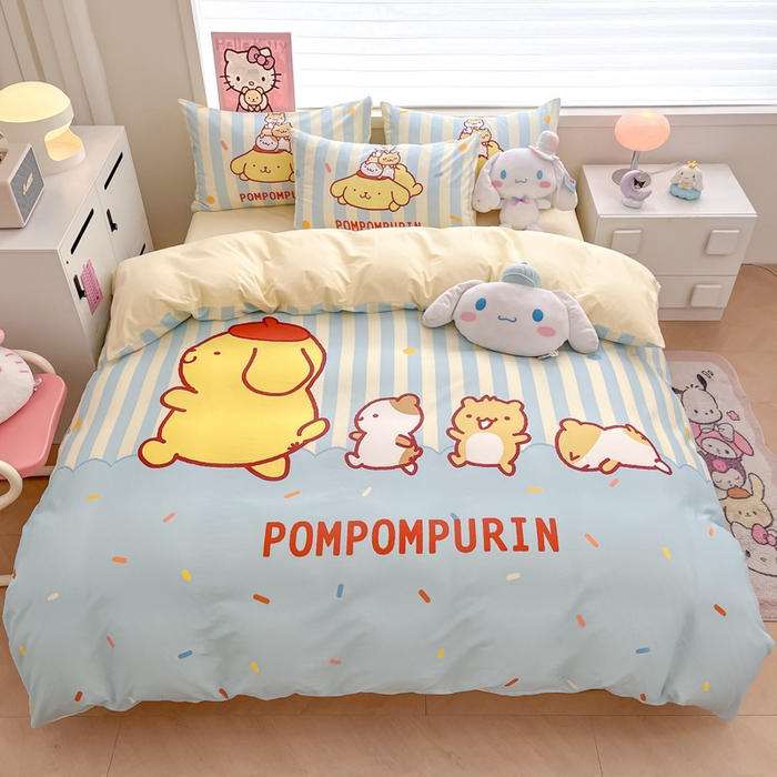 91家纺网 家纺一手货源 找家纺 暮思家居 2025新款正版授权三丽鸥大版全棉纯棉数码印花四件套系列-第四批 大版-布丁狗伙伴