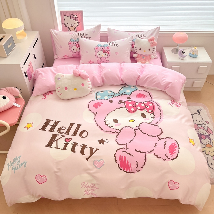 91家纺网 家纺一手货源 找家纺 暮思家居 2025新款正版授权三丽鸥大版全棉纯棉数码印花四件套系列-第四批 大版-babyKitty