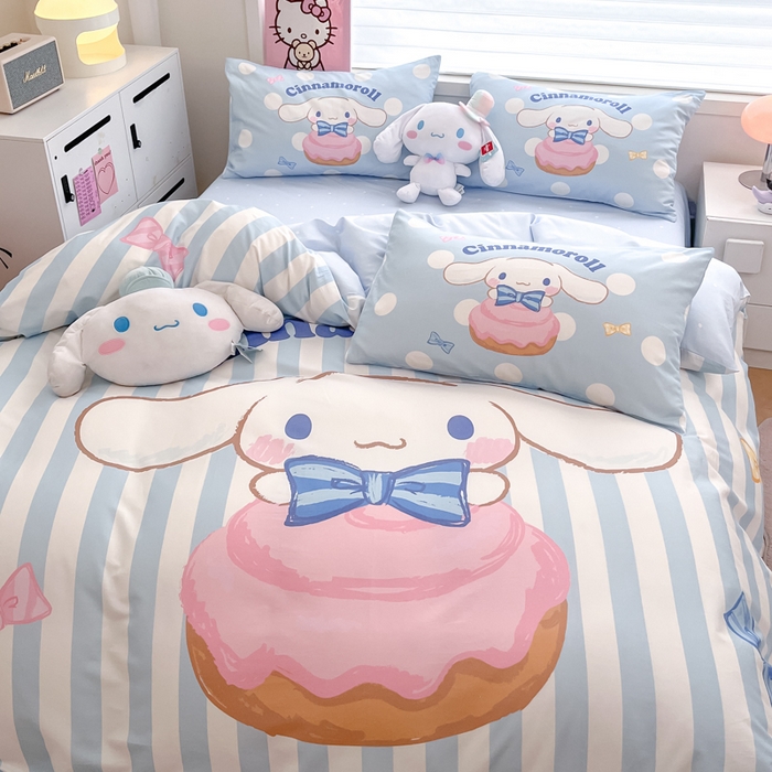 91家纺网 家纺一手货源 找家纺 暮思家居 2025新款正版授权三丽鸥大版全棉纯棉数码印花四件套系列-第四批 大版-条纹玉桂狗