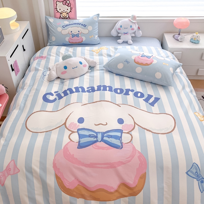 91家纺网 家纺一手货源 找家纺 暮思家居 2025新款正版授权三丽鸥大版全棉纯棉数码印花四件套系列-第四批 大版-条纹玉桂狗