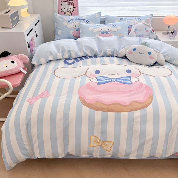 91家纺网 家纺一手货源 找家纺 暮思家居 2025新款正版授权三丽鸥大版全棉纯棉数码印花四件套系列-第四批 大版-条纹玉桂狗