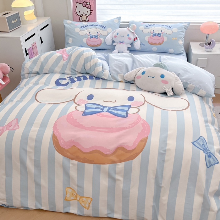 91家纺网 家纺一手货源 找家纺 暮思家居 2025新款正版授权三丽鸥大版全棉纯棉数码印花四件套系列-第四批 大版-条纹玉桂狗