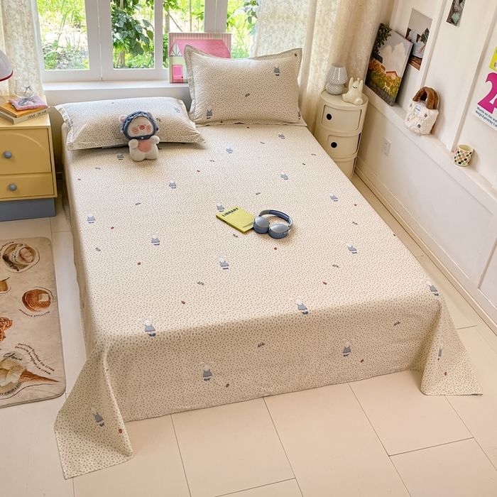 91家纺网 家纺一手货源 找家纺 莱通家纺 2025春夏新款12868纯棉印花单床单 床单单件-系列二（商家提供买家秀） 奶呼兔兔