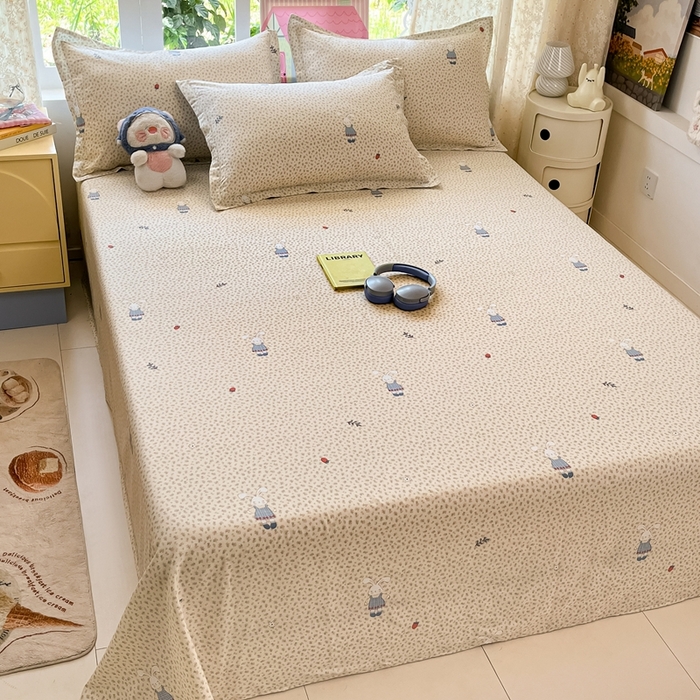 91家纺网 家纺一手货源 找家纺 莱通家纺 2025春夏新款12868纯棉印花单床单 床单单件-系列二（商家提供买家秀） 奶呼兔兔