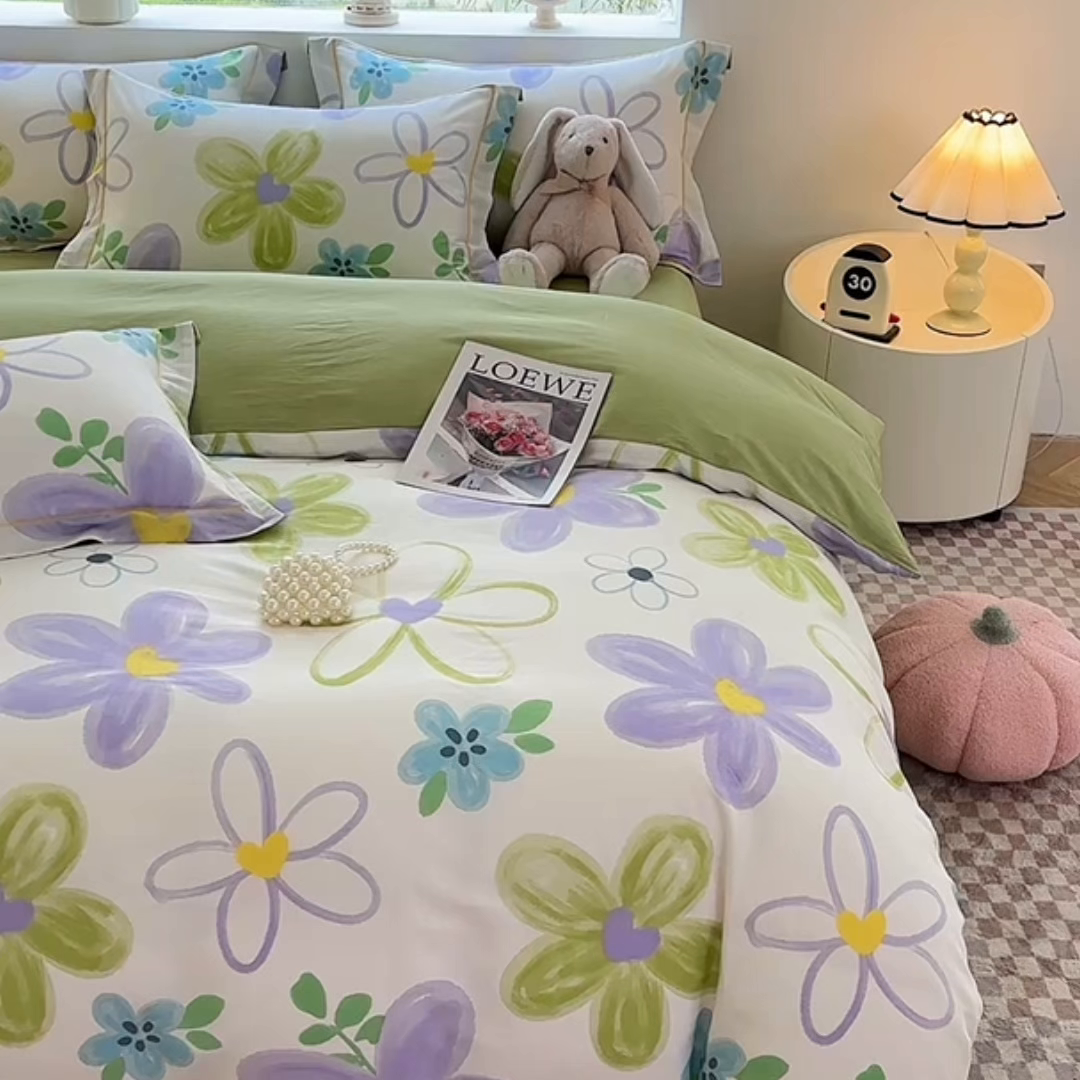 91家纺网 家纺一手货源 找家纺 宇彬家纺 2025直播新款13070全棉纯棉印花床单床笠款四件套和单被套一字绣工艺款 一字绣 浔彩