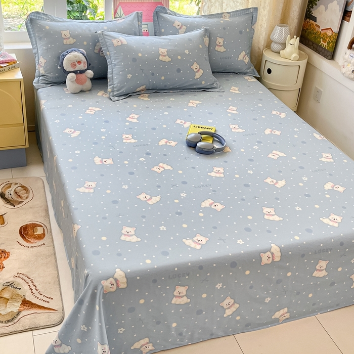 91家纺网 家纺一手货源 找家纺 莱通家纺 2025春夏新款12868纯棉印花单床单 床单单件-系列二（商家提供买家秀） 泡芙小狗