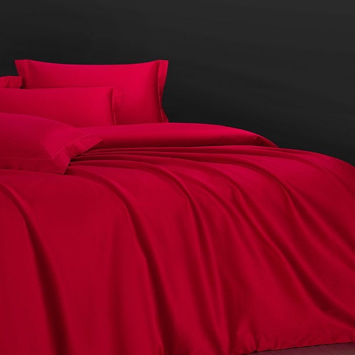 91家纺网 家纺一手货源 找家纺 威克凯丽 2024新款100S净色长绒棉四件套 中国红