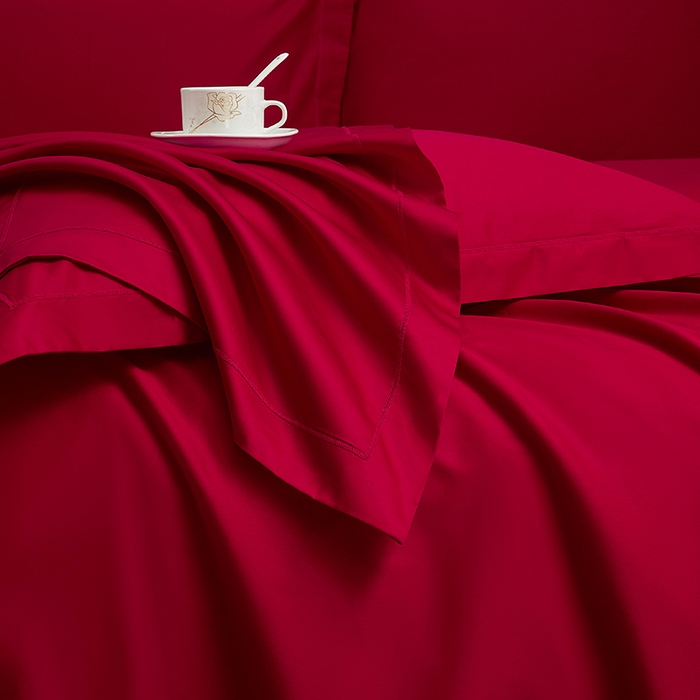 91家纺网 家纺一手货源 找家纺 威克凯丽 2024新款100S净色长绒棉四件套 中国红