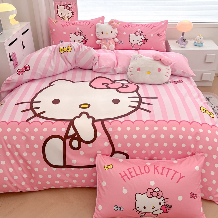 91家纺网 家纺一手货源 找家纺 暮思家居 2025新款正版授权三丽鸥大版全棉纯棉数码印花四件套系列-第四批 大版-条纹KT