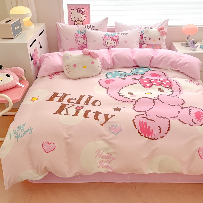 91家纺网 家纺一手货源 找家纺 暮思家居 2025新款正版授权三丽鸥大版全棉纯棉数码印花四件套系列-第四批 大版-babyKitty