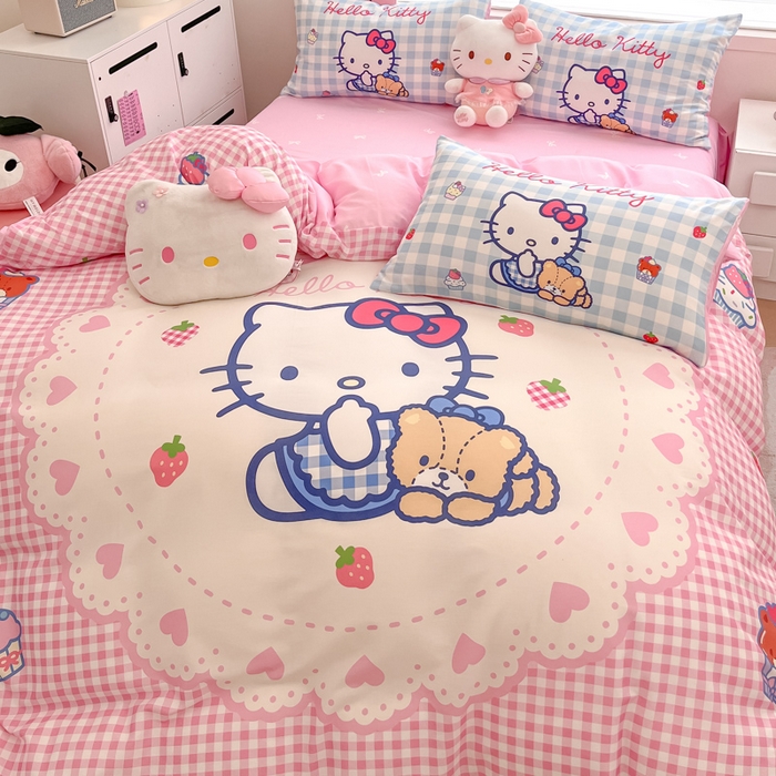 91家纺网 家纺一手货源 找家纺 暮思家居 2025新款正版授权三丽鸥大版全棉纯棉数码印花四件套系列-第四批 大版-奶油KT