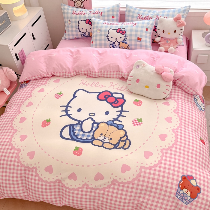 91家纺网 家纺一手货源 找家纺 暮思家居 2025新款正版授权三丽鸥大版全棉纯棉数码印花四件套系列-第四批 大版-奶油KT