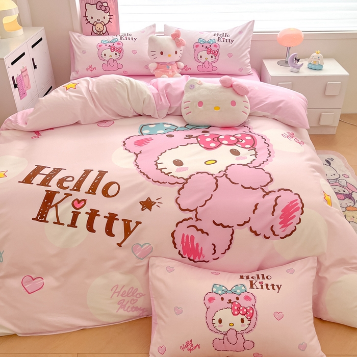 91家纺网 家纺一手货源 找家纺 暮思家居 2025新款正版授权三丽鸥大版全棉纯棉数码印花四件套系列-第四批 大版-babyKitty