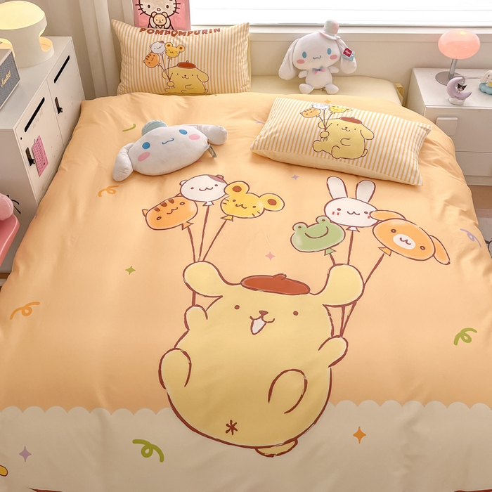 91家纺网 家纺一手货源 找家纺 暮思家居 2025新款正版授权三丽鸥大版全棉纯棉数码印花四件套系列-第四批 大版-奶黄包布丁狗