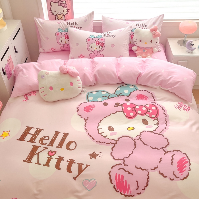 91家纺网 家纺一手货源 找家纺 暮思家居 2025新款正版授权三丽鸥大版全棉纯棉数码印花四件套系列-第四批 大版-babyKitty