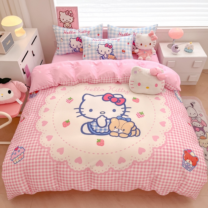 暮思家居 2025新款正版授权三丽鸥大版全棉纯棉数码印花四件套系列-第四批 大版-奶油KT