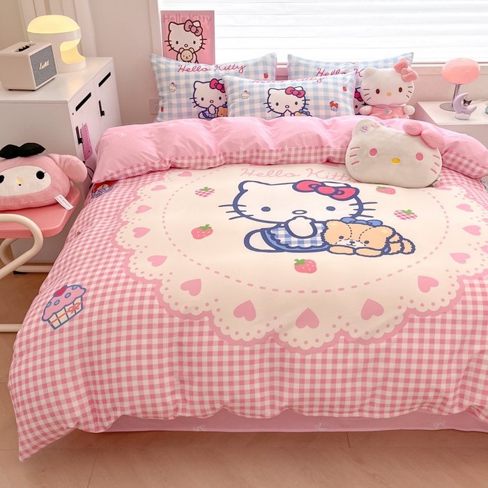 91家纺网 家纺一手货源 找家纺 暮思家居 2025新款正版授权三丽鸥大版全棉纯棉数码印花四件套系列-第四批 大版-奶油KT