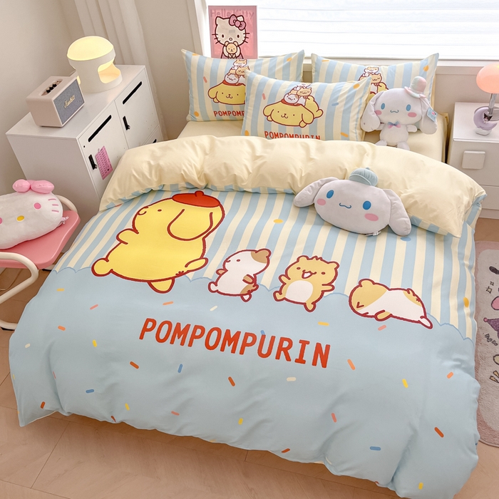 91家纺网 家纺一手货源 找家纺 暮思家居 2025新款正版授权三丽鸥大版全棉纯棉数码印花四件套系列-第四批 大版-布丁狗伙伴