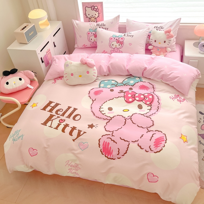 91家纺网 家纺一手货源 找家纺 暮思家居 2025新款正版授权三丽鸥大版全棉纯棉数码印花四件套系列-第四批 大版-babyKitty