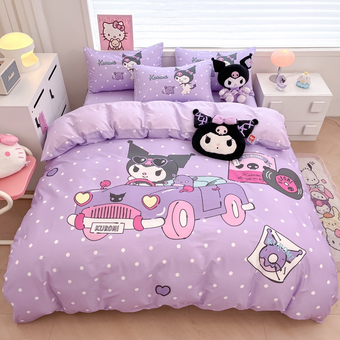 暮思家居 2025新款正版授权三丽鸥大版全棉纯棉数码印花四件套系列-第四批 大版-小汽车库洛米