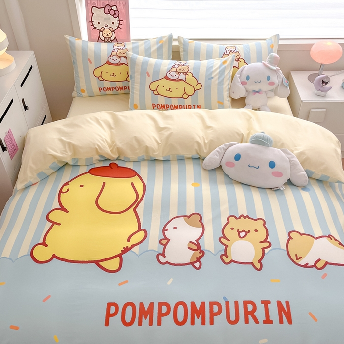 91家纺网 家纺一手货源 找家纺 暮思家居 2025新款正版授权三丽鸥大版全棉纯棉数码印花四件套系列-第四批 大版-布丁狗伙伴