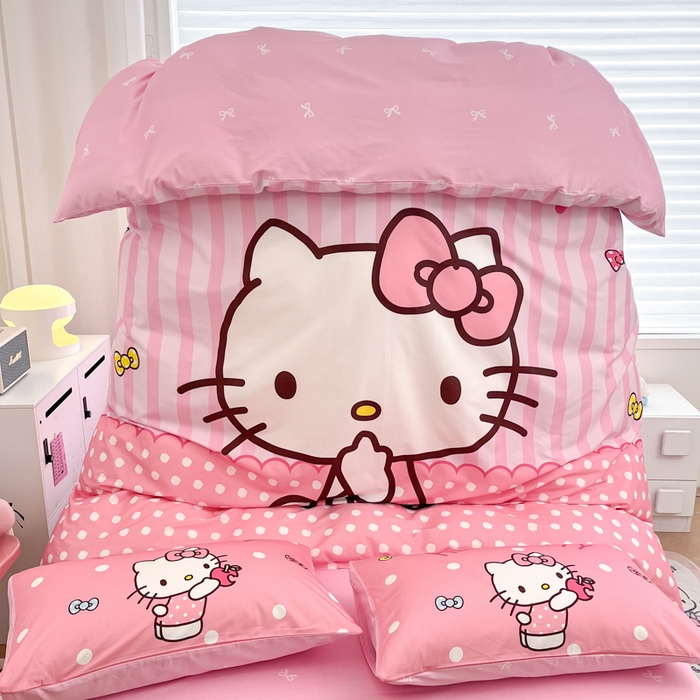 91家纺网 家纺一手货源 找家纺 暮思家居 2025新款正版授权三丽鸥大版全棉纯棉数码印花四件套系列-第四批 大版-条纹KT