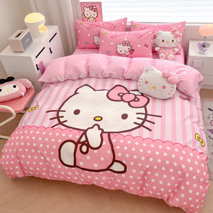 91家纺网 家纺一手货源 找家纺 暮思家居 2025新款正版授权三丽鸥大版全棉纯棉数码印花四件套系列-第四批 大版-条纹KT