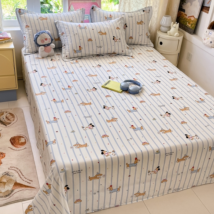 91家纺网 家纺一手货源 找家纺 莱通家纺 2025春夏新款12868纯棉印花单床单 床单单件-系列二（商家提供买家秀） 糖纸童年