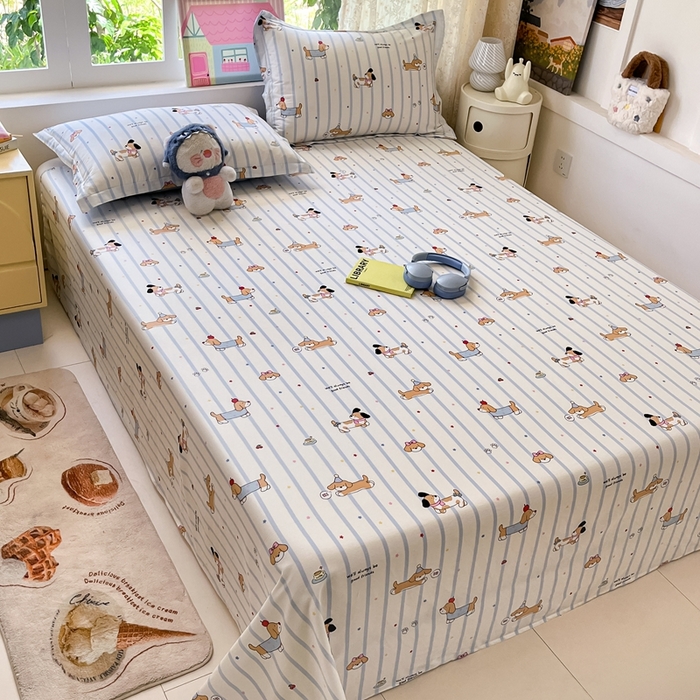 91家纺网 家纺一手货源 找家纺 莱通家纺 2025春夏新款12868纯棉印花单床单 床单单件-系列二（商家提供买家秀） 糖纸童年