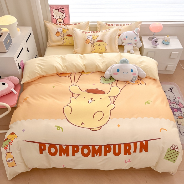 91家纺网 家纺一手货源 找家纺 暮思家居 2025新款正版授权三丽鸥大版全棉纯棉数码印花四件套系列-第四批 大版-奶黄包布丁狗