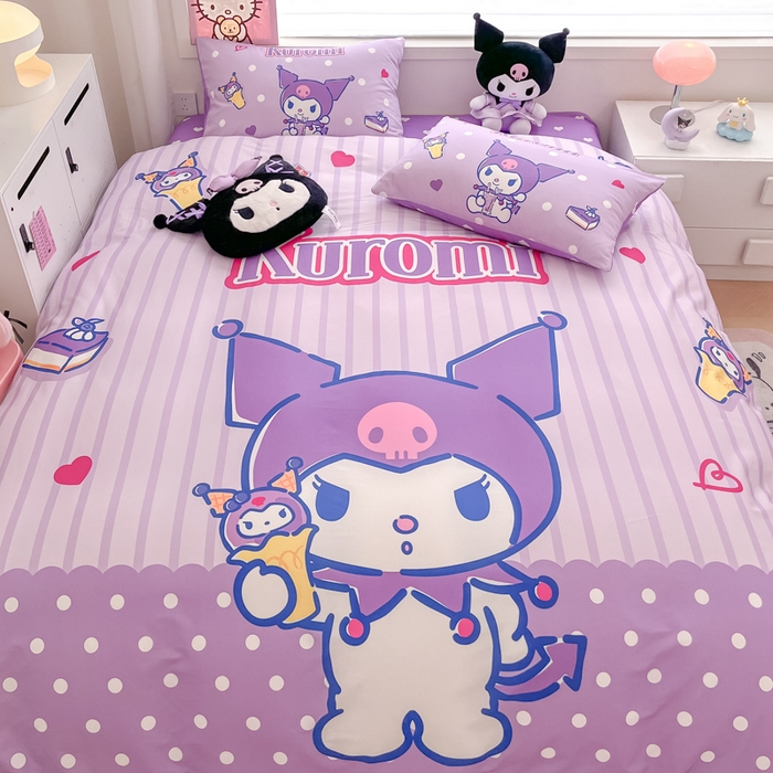 91家纺网 家纺一手货源 找家纺 暮思家居 2025新款正版授权三丽鸥大版全棉纯棉数码印花四件套系列-第四批 大版-甜筒库洛米