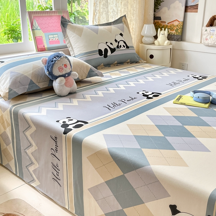 91家纺网 家纺一手货源 找家纺 莱通家纺 2025春夏新款12868纯棉印花单床单 床单单件-系列二（商家提供买家秀） 调皮熊猫