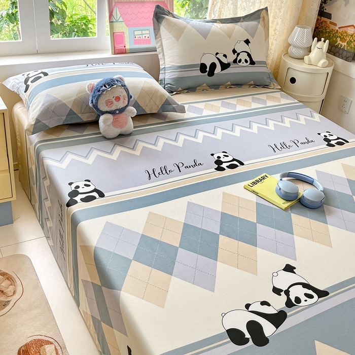 91家纺网 家纺一手货源 找家纺 莱通家纺 2025春夏新款12868纯棉印花单床单 床单单件-系列二（商家提供买家秀） 调皮熊猫