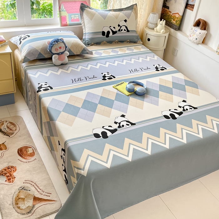 91家纺网 家纺一手货源 找家纺 莱通家纺 2025春夏新款12868纯棉印花单床单 床单单件-系列二（商家提供买家秀） 调皮熊猫