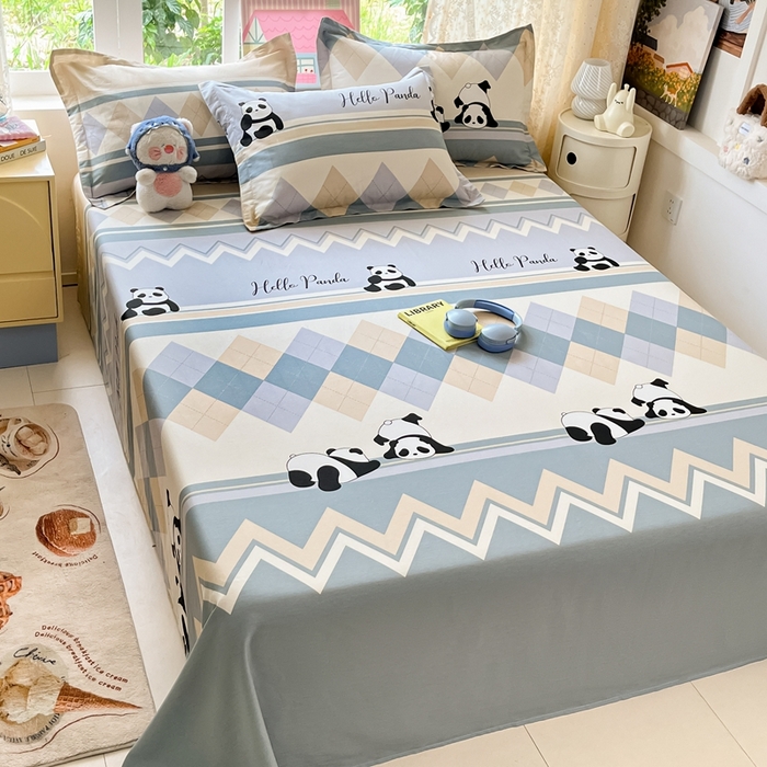 91家纺网 家纺一手货源 找家纺 莱通家纺 2025春夏新款12868纯棉印花单床单 床单单件-系列二（商家提供买家秀） 调皮熊猫