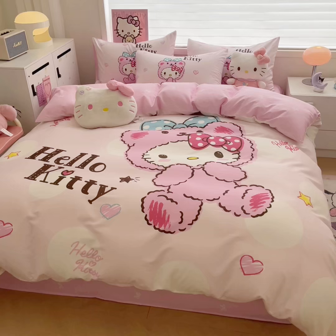 91家纺网 家纺一手货源 找家纺 暮思家居 2025新款正版授权三丽鸥大版全棉纯棉数码印花四件套系列-第四批 大版-babyKitty