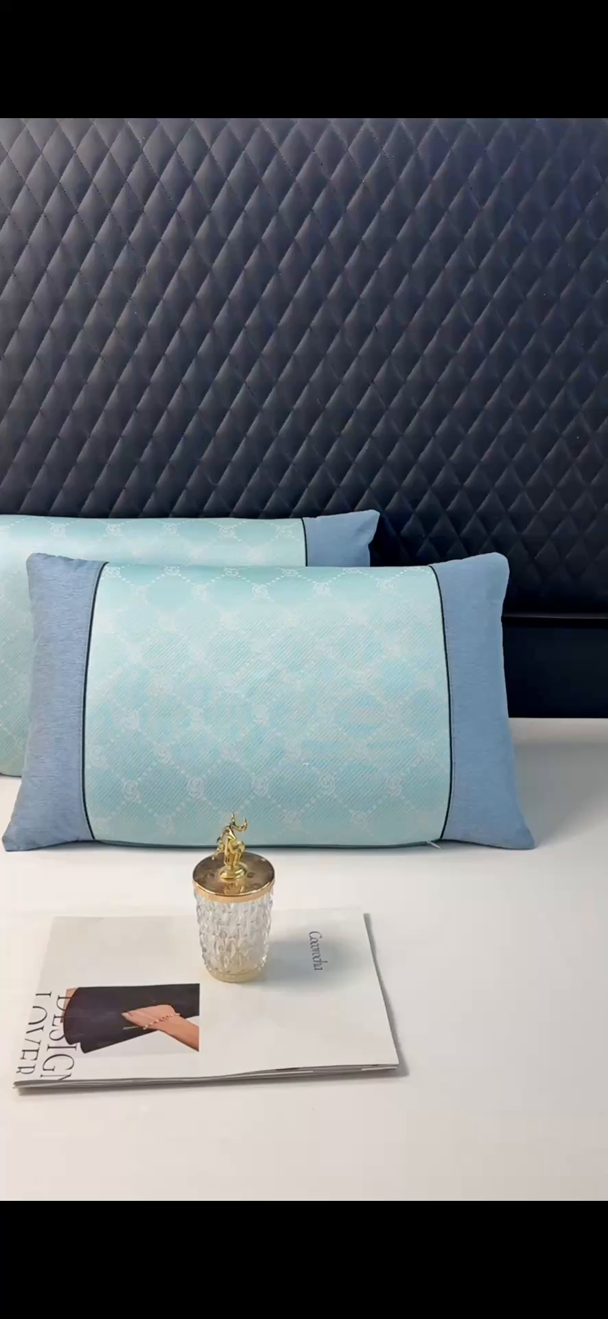 91家纺网 家纺一手货源 找家纺 小牛席业 2025新款小玫瑰PE冰丝夏凉枕枕头枕芯 湖蓝 35x55cm/只枕套+枕芯