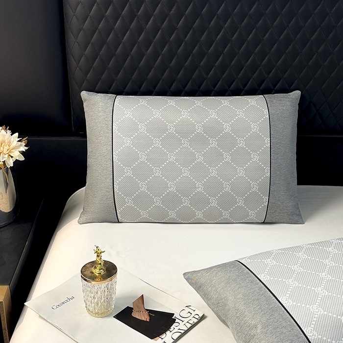 91家纺网 家纺一手货源 找家纺 小牛席业 2025新款小玫瑰PE冰丝夏凉枕枕头枕芯 灰色 35x55cm/只枕套+枕芯