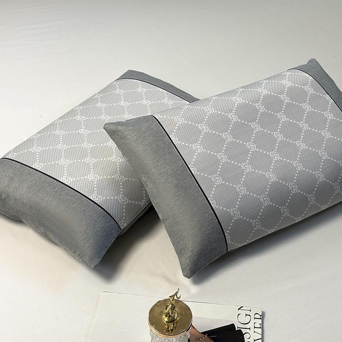 91家纺网 家纺一手货源 找家纺 小牛席业 2025新款小玫瑰PE冰丝夏凉枕枕头枕芯 灰色 35x55cm/只枕套+枕芯