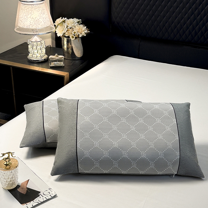 91家纺网 家纺一手货源 找家纺 小牛席业 2025新款小玫瑰PE冰丝夏凉枕枕头枕芯 灰色 35x55cm/只枕套+枕芯