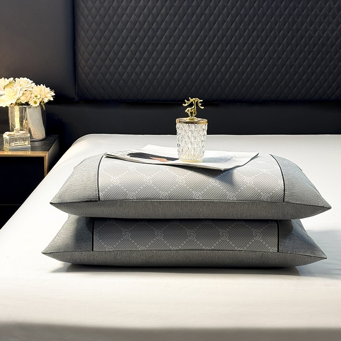 91家纺网 家纺一手货源 找家纺 小牛席业 2025新款小玫瑰PE冰丝夏凉枕枕头枕芯 灰色 35x55cm/只枕套+枕芯