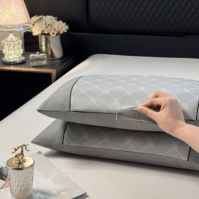 91家纺网 家纺一手货源 找家纺 小牛席业 2025新款小玫瑰PE冰丝夏凉枕枕头枕芯 灰色 35x55cm/只枕套+枕芯