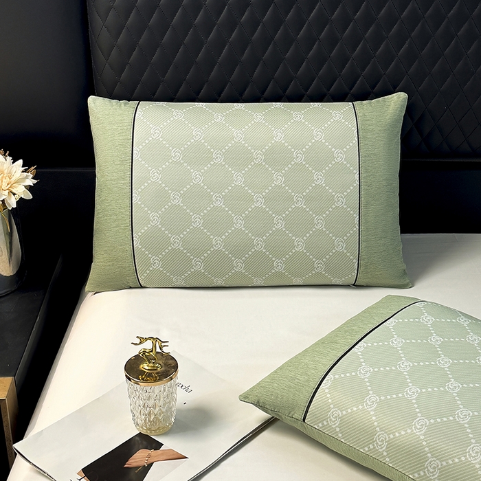 91家纺网 家纺一手货源 找家纺 小牛席业 2025新款小玫瑰PE冰丝夏凉枕枕头枕芯 绿色 35x55cm/只枕套+枕芯