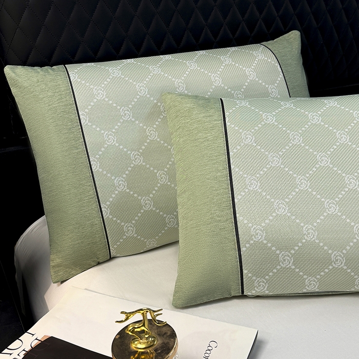 91家纺网 家纺一手货源 找家纺 小牛席业 2025新款小玫瑰PE冰丝夏凉枕枕头枕芯 绿色 35x55cm/只枕套+枕芯